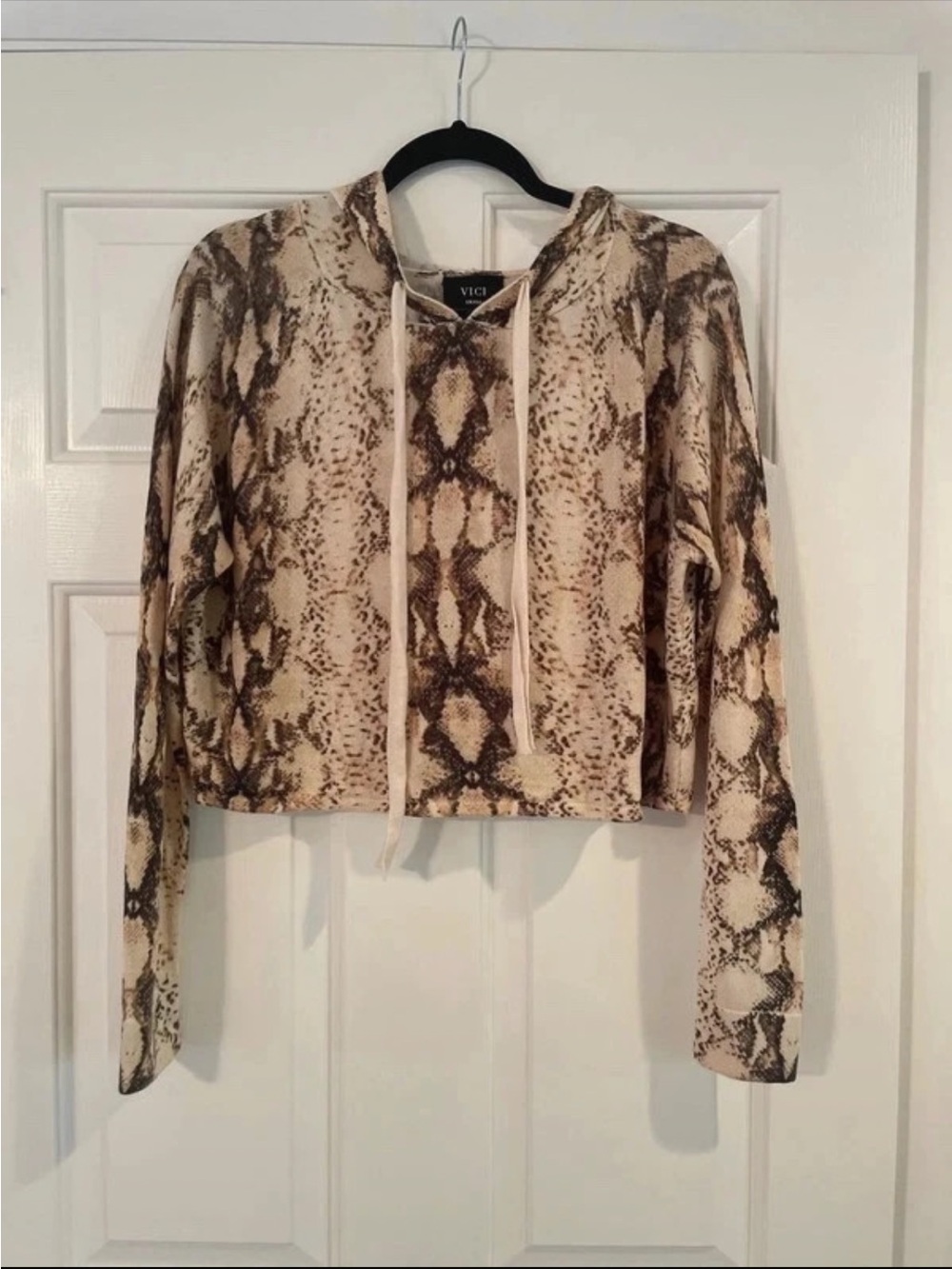 VICI Snake Print Cropped Sweater in Beige Brown and Black
